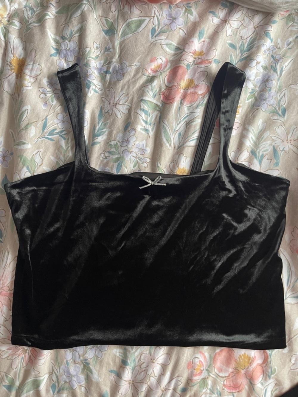 Black Velvet Crop Tank with silver bow